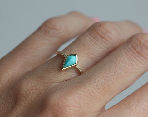 Turquoise Ring Turquoise Band Blue Engagement Ring Diamond Aesthetic Turquoise, Turquoise Diamond Ring, Antique Turquoise Jewelry, Gold Turquoise Ring, Turquoise Diamond Rings, Kite Ring, Handmade Leather Jewelry, Turquoise Gold Ring, Antique Turquoise