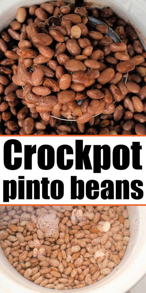 Easy pinto beans in Crockpot recipe with onions and garlic packed with flavor. Serve inside burritos or as a Mexican side dish for dinner. Pinto Beans In Crockpot, Crockpot Pinto Beans Recipe, Crockpot Rice And Beans, Recipe With Onions, Pinto Bean Soup Recipes, Mexican Beans Recipe, Beans Recipe Crockpot, Mexican Side Dish, Side Dish For Dinner