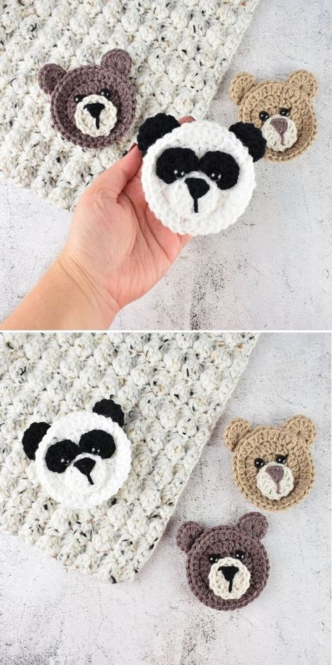 Cute Crochet Appliques - Free Patterns – 1001 Patterns Strawberry Blanket, Crochet Pumpkins, Crochet Applique Patterns Free, Crochet Appliques, Miniature Crochet, Crochet Teddy Bear Pattern, Crochet Stitches For Blankets, Crochet Panda, Crochet Teddy Bear