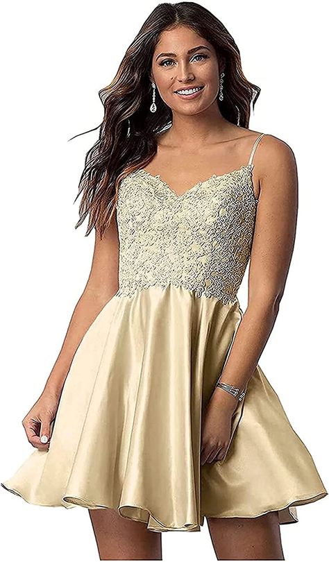 Satin Homecoming Dresses, Dama Dresses, Satin Homecoming Dress, Prom Dresses With Pockets, Spaghetti Strap Prom Dress, Amazon Dresses, Evening Party Gowns, Short Prom Dress, Dress Images