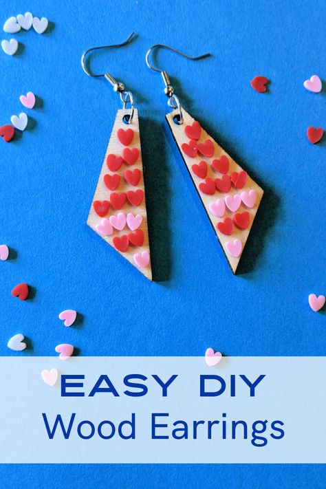 February 14th is a good time to make DIY Valentine wood earrings, but you can wear this cute heart jewelry any time of the year. Valentine Earrings Diy, Earrings Crafts, Valentine Earrings, February 14th, Valentines Earrings, Diy Valentine, Cute Heart, Earring Crafts, Valentine's Day Diy