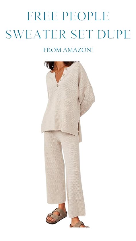 Dupe of the cutest Free People set! From Amazon! Best Loungewear Sets, Trendy Spring Dresses, Amazon Loungewear, Sweat Suits Outfits, Fall Fashion 2023, Knit Sets, Womens Lounge, Lounge Wear Sets, Matching Lounge Set