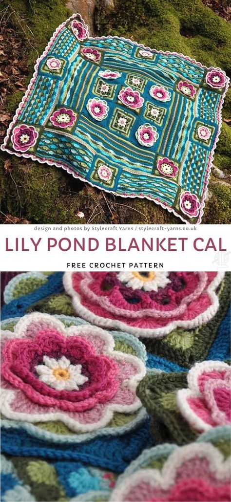 Crochet Borders For Blankets, Janie Crow, Crochet Mandala Pattern, Crochet Blanket Afghan, Crochet Blocks, Crochet Quilt, Your Crochet, Stitch Crochet, Lily Pond