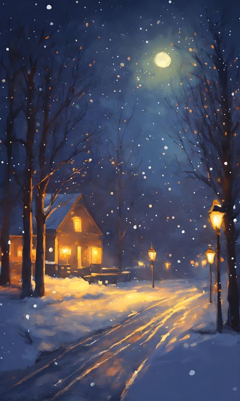 Snowing Aesthetic Wallpaper, Wallpaper S, Snow Night, Mobile Phone Wallpaper, Free Wallpaper Backgrounds, Night Illustration, Christmas Landscape, Christmas Scenery, Painting Snow