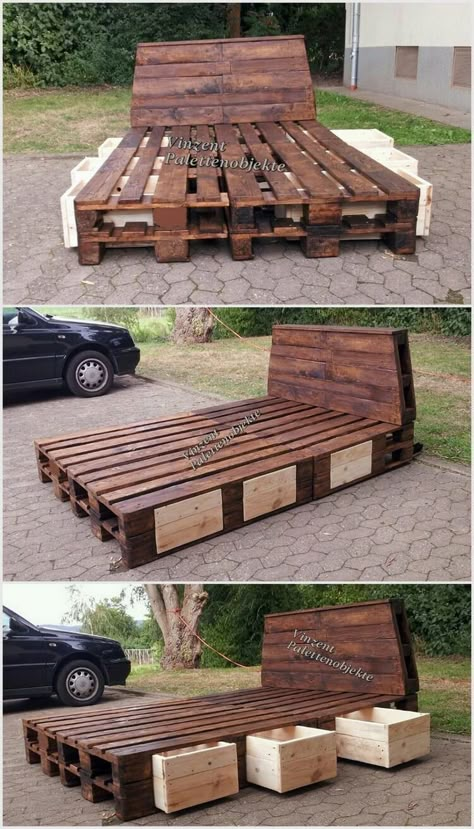 Wood Pallet Beds, Pallet Beds, Pallet Bed, Bed Storage Drawers, Diy Apartment Decor, Diy Holz, Wood Pallet Projects, Pallet Ideas, Diy Pallet Projects