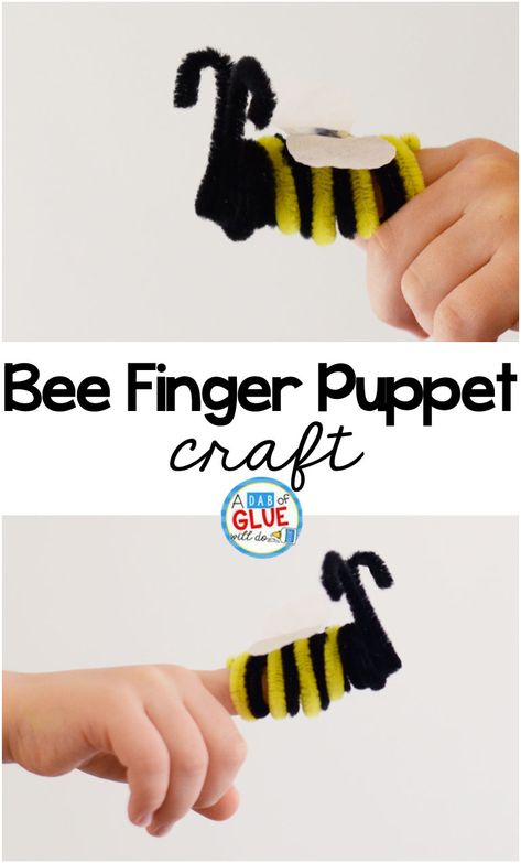 Bee Homeschool Activities, Bee Crafts For Kindergarten, Bee Themed Sensory Bin, Pipe Cleaner Insects, Bee Finger Puppet, Animal Art Projects For Kids, Bee Crafts For Kids, Insects Preschool, Puppet Craft