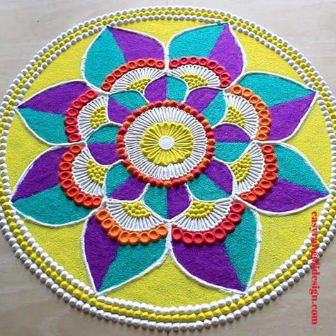 50 Circle Rangoli Designs (Rangoli Ideas) - March 2020 Rangoli Designs Circle, Circle Rangoli, Easy Rangoli Patterns, Sanskar Bharti Rangoli Designs, Designs Rangoli, Easy Rangoli Designs Videos, Rangoli Designs Photos, Rangoli Side Designs, Simple Rangoli Designs Images