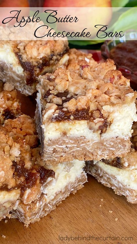 Apple Butter Cheesecake Bars Apple Butter Cheesecake, Chicken Chili Relleno Recipe, Stuffed Chili Relleno Recipe, Slow Cooker Apple Butter, Cheesecake Bar Recipes, Pie Dough, Cheesecake Bars, Apple Butter, Sheet Cake