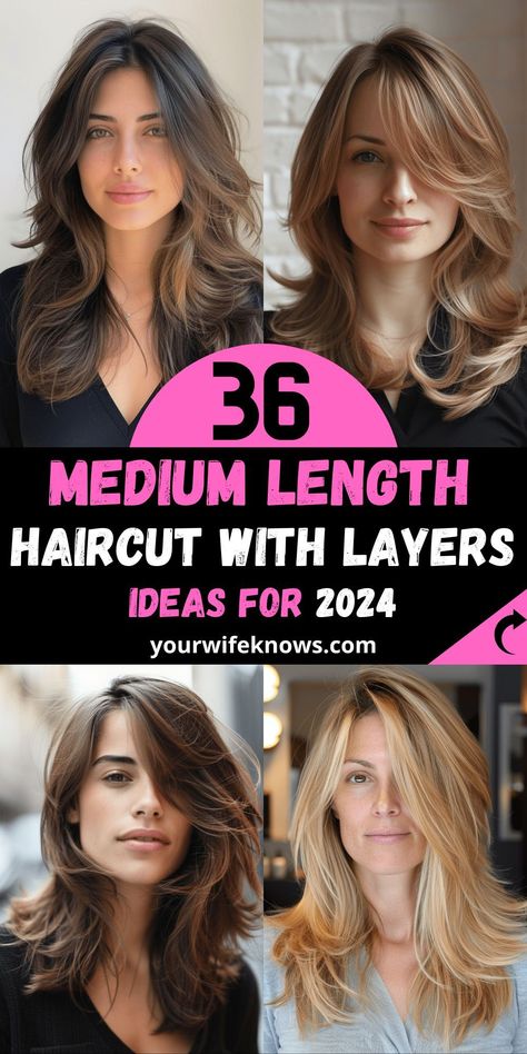 In a world where personal style is celebrated, a medium length haircut with layers stands out as a testament to versatility and modern chic. This article dives into the layered look, exploring how it adds dimension, movement, and an edge to medium-length hair. From the subtle flicks that frame the face to the bold curtain... #hair #nails #lipstick #face #mask #lip Haircut Women Medium Length, Medium Length Hair With Blended Layers, Haircuts For Thick Blonde Hair, Women's Hair Cuts Medium, Mid To Long Length Hair With Layers, Long Hair With Lots Of Layers Texture, Haircut With Movement, Volume Haircuts For Fine Hair, Haircuts For Slightly Wavy Hair