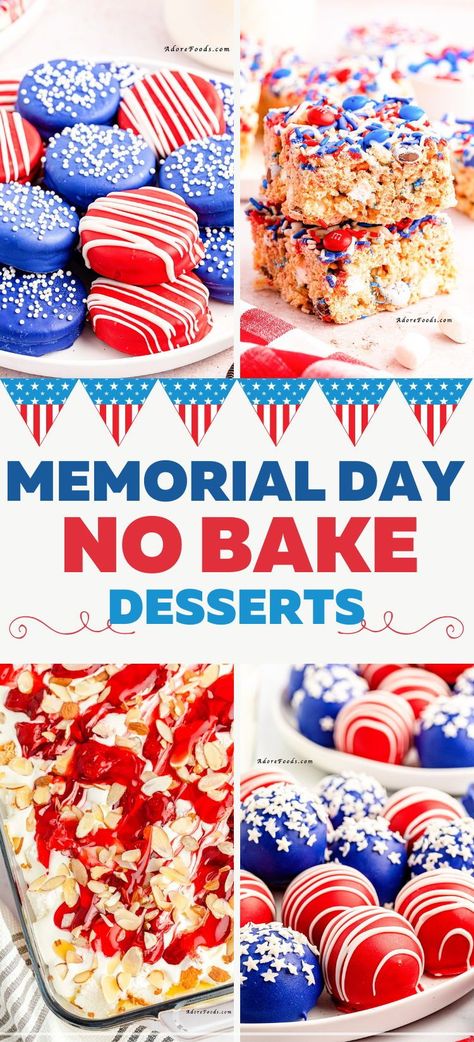 Memorial Day is around the corner, and it's time to get ready for a weekend filled with family gatherings, pool parties, and BBQs. What's better than a dessert that is both patriotic and no-bake? We have gathered a collection of easy make-ahead desserts that will be the talk of the party. Check out our favorite recipes for no-bake memorial day treats and let the celebration begin! Cakes For 4th Of July, Easy 4th Of July Desserts Vegan, Cool Whip 4th Of July Desserts, Easy Desserts 4th Of July, No Bake 4th Of July Treats, 4th Of July Pudding Dessert, Desserts For 4th Of July Parties, Easy 4 Th Of July Desserts, 4th Of July Ice Cream Desserts