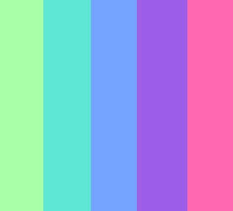 Candy Coated - Submitted by Sugaryrainbow #a8ffa8 #5ee8d3 #74a4ff #9d5ee8 #ff67b2 Lollipop Flower, Palette Drawing, Colouring Inspiration, Code Color, Hex Color Palette, Color Palette Challenge, Color Pallete, Color Schemes Colour Palettes, Colour Theory