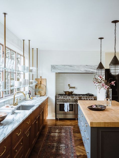 Here’s a Bright Storage Idea: Extend Your Open Shelving Across the Kitchen Windows Shelf Over Kitchen Window, Shelves In Front Of Kitchen Window, Shelf Over Window, Modern Brownstone, Katie Leclercq, Industrial Farmhouse Kitchen, New York Brownstone, Bungalow Kitchen, Window Shelves