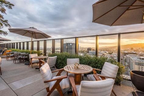 Bask in the Sunset at Hollywood’s Newest Rooftop Lounge - Eater LA Rooftop Bar Design, Terrace Designs, Rooftop Restaurant Design, Enchanting Garden, Rooftop Terrace Design, Rooftop Design, Cafe Terrace, Rooftop Lounge, Garden Terrace