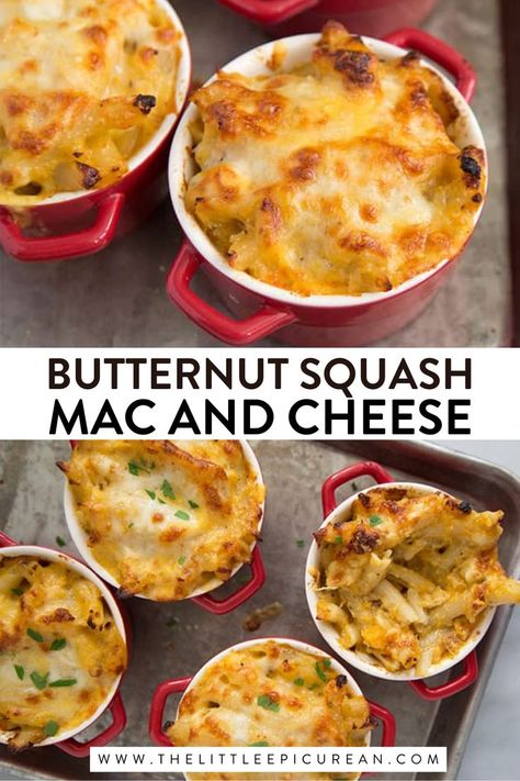 butternut squash mac and cheese being served Recipes Using Pureed Butternut Squash, Acorn Squash Mac And Cheese, Recipes With Butternut Squash Puree, Squash Puree Recipes, Onion Puree, Autumn Pasta, Squash Mac And Cheese, Butternut Squash Mac, Butternut Squash Mac And Cheese