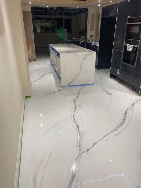 Metallic Marble Epoxy Floor, Resin Floors Ideas, Kitchen Epoxy Flooring Ideas, Marbled Epoxy Floors, White And Gold Epoxy Floor, Epoxy Floor Kitchen Ideas, Epoxy Resin Floor Living Rooms, White Marble Epoxy Floor, Metallic Epoxy Floor Colors