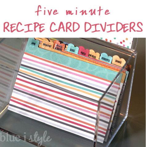 blue i style: {five minute friday} Quick and Cute Recipe Box Div... Recipe Dividers, Recipe Boxes Diy Ideas, Recipe Box Ideas, Diy Index Cards, Recipe Box Diy, Kitchen Wedding Shower, Recipe Box Dividers, Divider Tabs, Recipe Paper