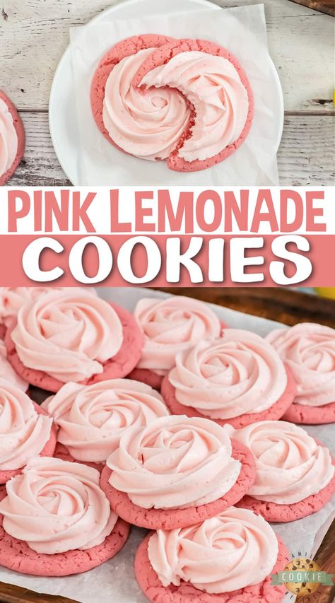 Pink Lemonade Cookies, Lemonade Cookies, Halloween Breakfast, Pink Desserts, Lemon Frosting, Lemon Flavor, Pink Foods, Sweet Snacks Recipes, Fun Baking Recipes