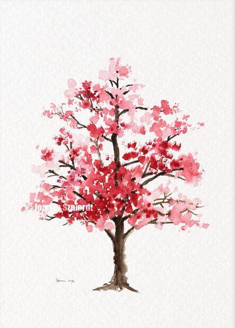 Tree Cherry Blossom Tree Tattoo, Blossom Tree Tattoo, Cherry Blossom Watercolor, Cherry Blossom Painting, Paintings Ideas, Simple Watercolor, Minimalist Watercolor, Paintings Watercolor, Watercolor Paintings For Beginners