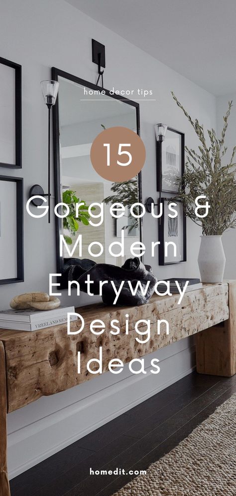 14 Beautiful Entryway Table Ideas & Entryway Décor Inspiration. Find the perfect entryway table and entry way décor- whether you’re looking for modern, contemporary, or farmhouse front entrance décor, we have the perfect home décor inspiration for you. Click through for the perfect front entryway tables and décor for everything from a small space or apartment to large foyers. Modern Foyer Table Decor, Furniture For Hallway, House Entrance Bench Ideas, Entryway Styling Modern, Basic Entryway Ideas, Lux Entryway Ideas, Modern Entry Foyer Design, Wall Art Entryway Entrance, Entry Way Mirror And Table