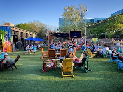 15+Best+Grown-up+Playgrounds+and+Entertainment+Bars+in+Austin Outdoor Bar Areas, Farm Playground, Food Truck Park, Austin Bars, Outdoor Restaurant Patio, Adult Playground, Food Park, Restaurant Patio, Dog Area