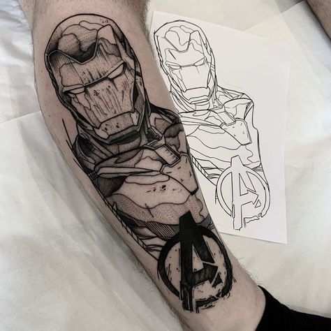 ◾️Iron Man ◾️ Shop Marvel Tattoo Drawings, Ironman Tattoo Design, Iron Man Tattoo Ideas, Marvel Tattoo Design, Iron Man Tattoo, Comic Book Tattoo, Spiderman Tattoo, Iron Man Comic, Comic Tattoo