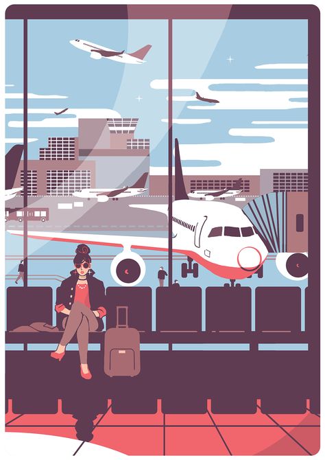 Airplane Illustration, Poster Vintage Retro, Vintage Retro Art, Illustration Art Girl, Girl Posters, Travel Illustration, Dreamy Art, Girls Cartoon Art, Poster Vintage