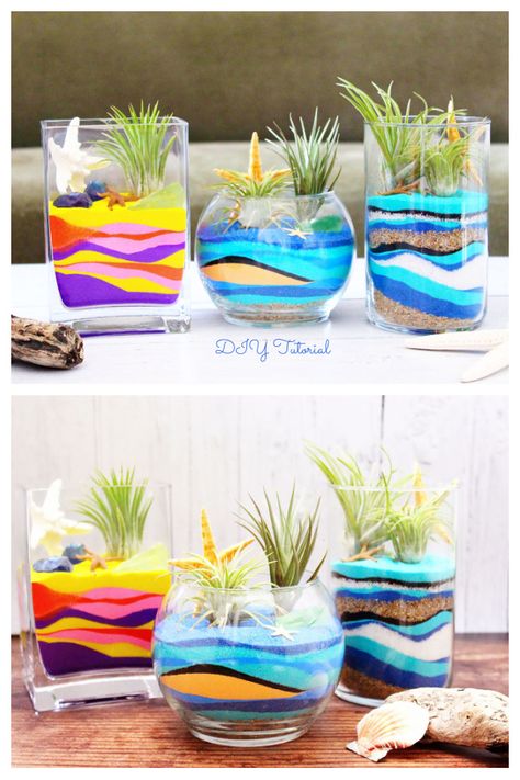 DIY Colorful Sand Terrarium Tutorials Sand Art Bottles Diy, Diy Zen Garden Mini, Tattoo Flower Drawing, Aesthetic Plant Wallpaper, Sand Art Diy, Diy Zen Garden, Sand Terrarium, Zen Garden Mini, Diy Colored Sand