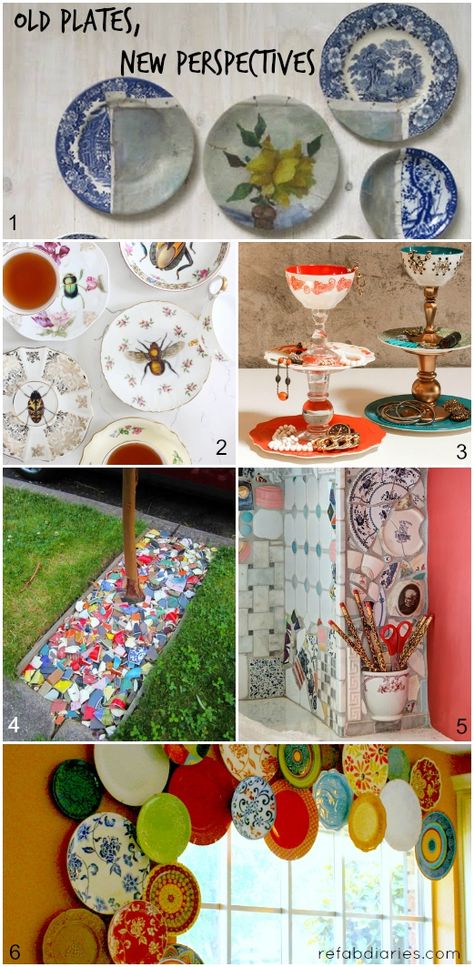 Fresh ideas for repurposing and hanging old plates (dinnerware, crockery). Repurposed Plates Ideas, Diy Old Plates Upcycle, Repurpose Plates Ideas, Repurpose Old China Dishes, Old China Repurpose, Repurpose Plates, Old Plates Repurpose, Upcycle Plates, Plate Upcycle