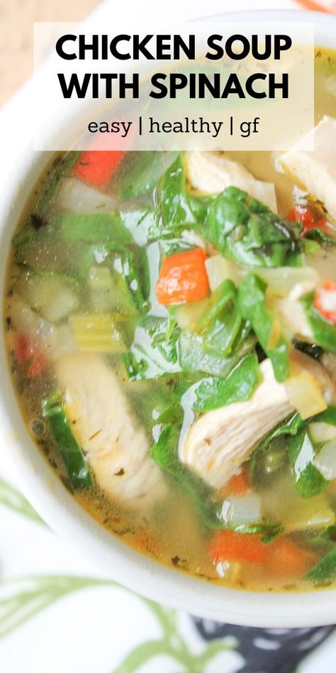 a bowl of chicken vegetable soup. Spinach And Chicken Soup, Spinach Chicken Soup, Wildfit Recipes, Heart Healthy Soup, Chicken Broth Soup, Chicken Veggie Soup, Soup With Spinach, Chicken Vegetable Soup Recipes, Healthy Chicken Soup