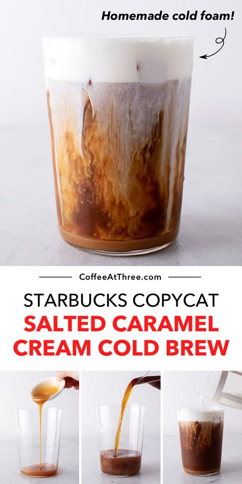 Homemade Starbucks Cold Brew Drinks, Copycat Starbucks Cold Brew, Diy Salted Caramel Cream Cold Brew, Cold Brew Recipes Drinks Starbucks, Cold Brew Recipes Drinks, Starbucks Cold Brew Drinks, Sweet Cream Cold Brew Starbucks, Salted Caramel Latte Recipe, Salted Caramel Cream Cold Brew