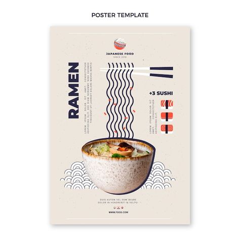 Free vector flat design ramen poster tem... | Free Vector #Freepik #freevector Ramen Branding Design, Ramen Menu Design, Ramen Poster, Pepper Lunch, Ramen Design, Restaurant Social Media, Catalogue Design, Restaurant Poster, Typo Poster