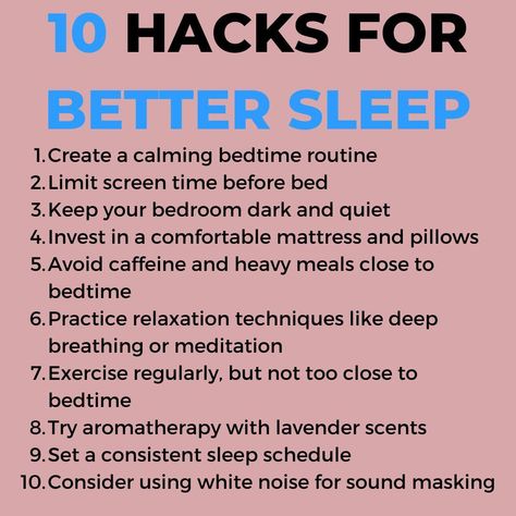 Struggling to get a good night's sleep? 😴 Here are 10 hacks for better snooze time: 1. Create a calming bedtime routine 🧖‍♂️ 2. Limit screen time before bed 📵 3. Keep your bedroom dark and quiet 🌙 4. Invest in a comfortable mattress and pillows 💤 5. Avoid caffeine and heavy meals close to bedtime ☕️🍔 6. Practice relaxation techniques like deep breathing or meditation 🧘‍♀️ 7. Exercise regularly, but not too close to bedtime 🏃‍♂️ 8. Try aromatherapy with lavender scents 🌸 Bath Reading, Calming Bedtime Routine, Heavy Meals, Limit Screen Time, Sleep Hacks, Relaxation Tips, Bedroom Dark, Limiting Screen Time, Get Enough Sleep