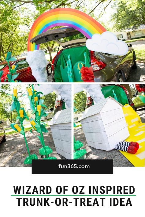 Have your trunk-or-treaters walk down the yellow brick road to the world of Oz! This is an idea both the kids and parents will appreciate. There are a ton of awesome DIY projects within this idea. Check it out! Wizard Of Oz Yellow Brick Road Diy, Wizard Of Oz Golf Cart Decorations, Wizard Of Oz Golf Cart, Wizard Of Oz Yard Decorations, Wizard Of Oz Trunk Or Treat Ideas Easy, Wizard Of Oz Decorations Ideas, Diy Yellow Brick Road, Wizard Of Oz Party Ideas Decoration, Wizard Of Oz Decorations Diy