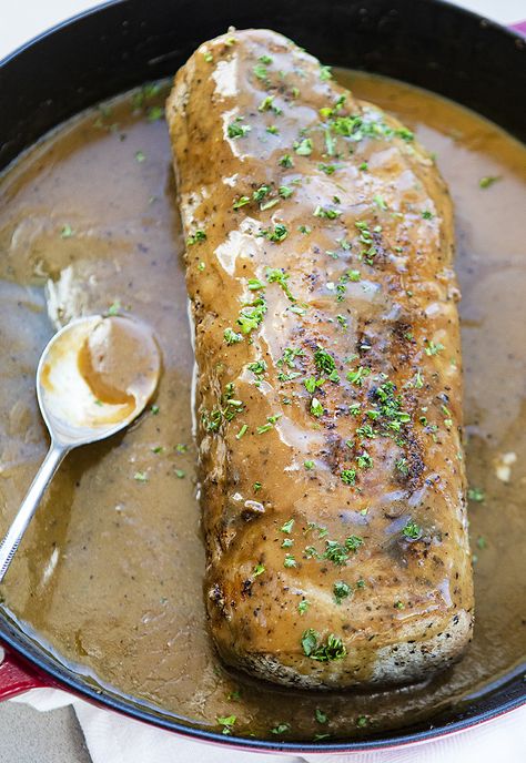 Pork Loin Roast With Gravy, Pork Loin Recipes With Gravy, Pork Loin Gravy, Pork Loin With Gravy, Pork Casseroles, Pork Roast With Gravy, Boneless Pork Loin Recipes, Pork Loins, Roasted Pork Loin