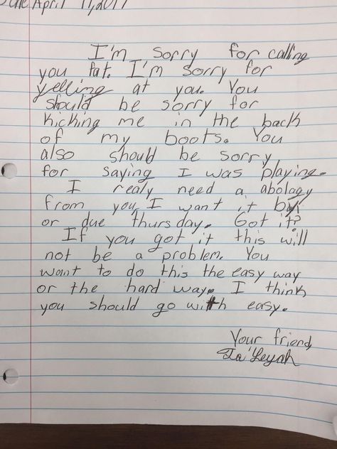 3rd grader apology letter to another student. Sounds like fightin words. Letters To Friends, Friends Humor, Apology Letter, 3rd Grade Teacher, Escalated Quickly, An Apology, Funny Letters, Funny As Hell, Student Writing