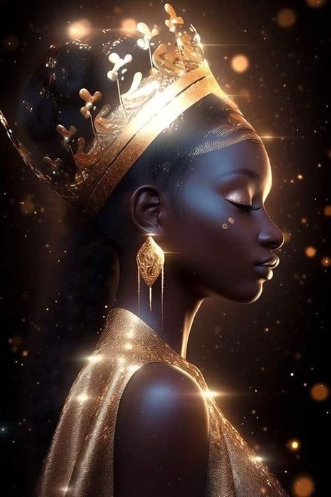 Queen Cartoon, Beautiful Black Queen, Orishas Yoruba, African Goddess, Black Royalty, Black Goddess, Black Art Painting, African Queen, Black Artwork