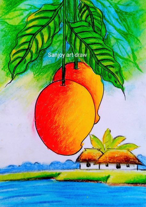 Oil pastel colours drawing।। Colour Drawing Ideas Easy, Oil Pastel Simple Drawing, Pastel Colours Drawing, Pastel Colour Drawing, Easy Oil Pastel Art, Scenery Drawing Easy, Colours Drawing, Scenery Drawing For Kids, Easy Scenery Drawing