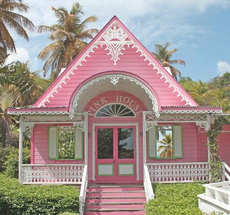 Little pink houses, for you and me!!! Love this pretty little pink house!!! Bebe'!!!- This is every little girls dream house and it also has the color of pink as the base color. Very rare to see but it is wonderful. Pink Cottage, I Believe In Pink, Tiny Cottage, Pink Life, Pink House, Cute House, Pink Houses, Tickled Pink, Everything Pink