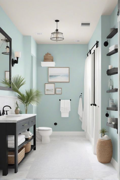 Ready to transform your coastal-themed bathroom into a space that exudes boldness and elegance? Dive into the daily routine of an interior designer with the luxurious Black Fox (SW 7020) shade! #Ad #homedecor #homedesign #bathroom #Painthome interiorarchitecture best Wall Colors for Bathroom Colors
Bright Room Colors
best colors combinations bathroom
bathroom Remodeling
Modern Paint Colors
2024 Bathroom Theme Ideas Color Schemes, Palladian Blue Bathroom, Bathroom Paint Inspiration, Two Tone Bathroom, Light Blue Bathroom Ideas, Bathroom Colour Schemes, Paint 2024, Paint Colors 2024, Bright Room Colors