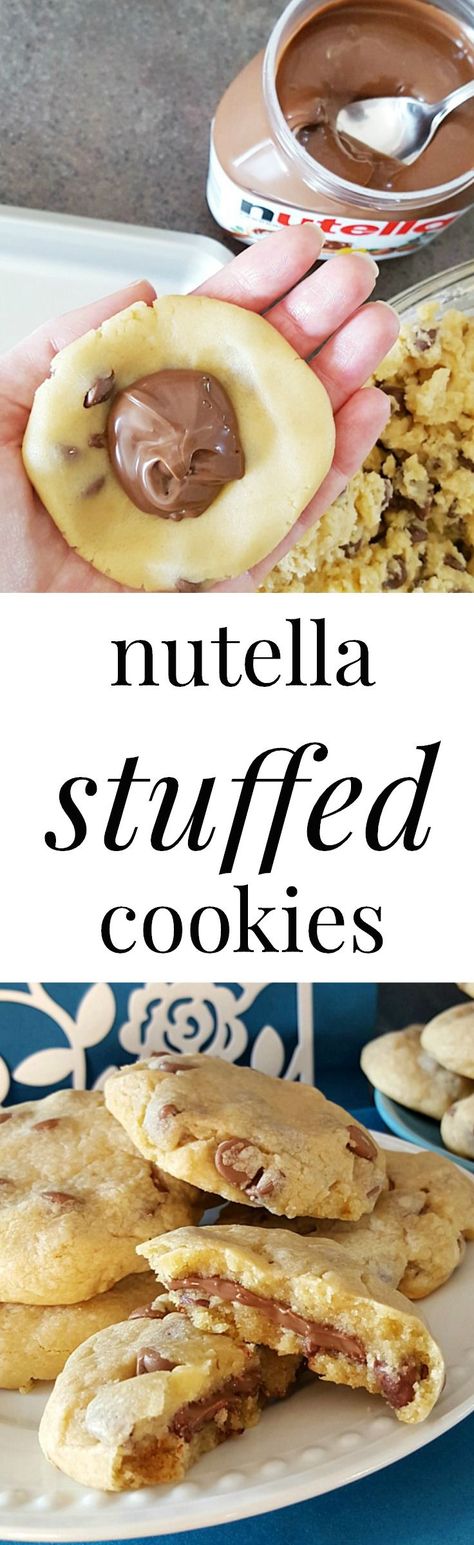 Rich and creamy Nutella meets up with a soft chocolate chip cookie to bring an explosion of chocolatey goodness in your mouth! These Nutella stuffed cookies are completely irresistible. More Soft Chocolate Chip Cookie, Nutella Stuffed Cookies, Stuffed Cookies, Nutella Desserts, Soft Chocolate Chip Cookies, Nutella Cookies, Italian Christmas, Nutella Recipes, Oreo Dessert