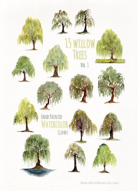 Willow Tree Watercolor Clipart Weeping Willow Nature Clipart | Etsy Willow Tree Watercolor, Willow Tattoo, Willow Tree Art, Painted Greenery, Nature Clipart, Willow Tree Tattoos, Tree Aesthetic, Weeping Willow Tree, Willow Trees