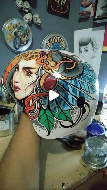 Gnarly Magazine on Instagram: "Cool helmet art by 😃👍Repost👉  @lokalhiro Keep fire up🔥🔥 n keep moving✊  . . #lokalhiro  #custompainted  #customculture  #handpainted  #handmade  #helmet  #art #drawing  #freestyle  #lifestyle  #move  #action #glory" Custom Helmet Paint, Helmet Paint, Custom Helmets, Pinstriping, Painted Signs, Custom Paint, Hand Painted, Drawings, Instagram