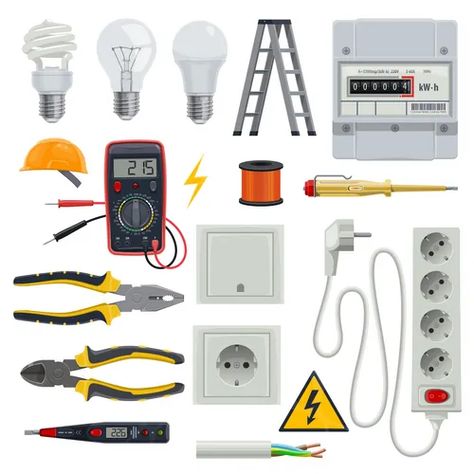 Power tools electric construction equipment Vector Image Islamic Surah, Engineering Tools, Electrician Tools, Electronics Projects Diy, Electric Tools, Electrical Tape, Plug Socket, Electrical Tools, Construction Equipment