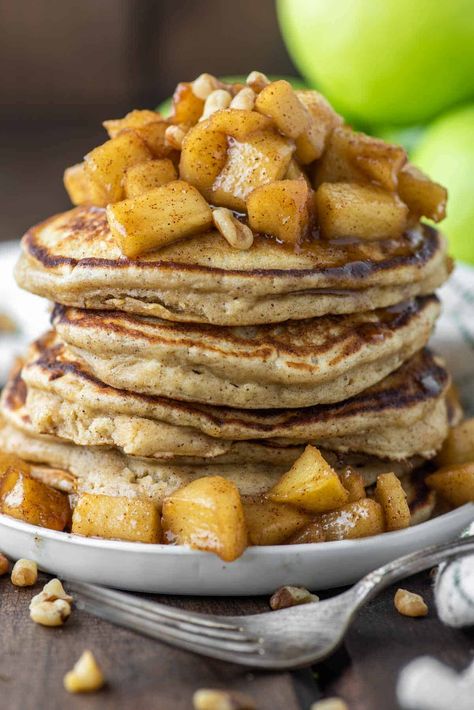 These apple ricotta pancakes add an Italian twist with ricotta cheese, but taste like fall with sautéed apples on top. Apple Ricotta Pancakes, Apple Ricotta, Ricotta Pancakes Recipe, Sautéed Apples, Sauteed Apples, Air Fryer Cake Recipes, Christmas Pancakes, Kids Pancakes, French Toast Waffles