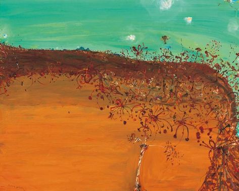 32. JOHN OLSEN Grevilleas and Tableland c1981-82 John Olsen, Wagga Wagga, River Bank, Australian Art, Local Art, Art Landscape, Art Blue, Art Auction, Artist Names