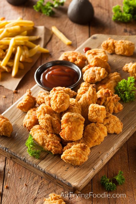 Air Fryer Chicken Bites + 25 Air Fryer Chicken Recipes | Air Frying Foodie Kfc Popcorn Chicken Recipe, Chicken Pop, Popcorn Chicken Recipe, Homemade Chicken Nuggets, Crispy Chicken Tenders, Chicken Nugget Recipes, Kfc Chicken, Nuggets Recipe, Popcorn Chicken