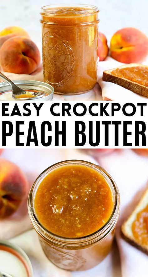 Crockpot Peach Butter, Crockpot Peach Butter Recipe, Peach Butter Recipe, Gift In A Jar, Peach Butter, Frugal Girls, Jelly Recipes, Home Canning, Peach Recipe