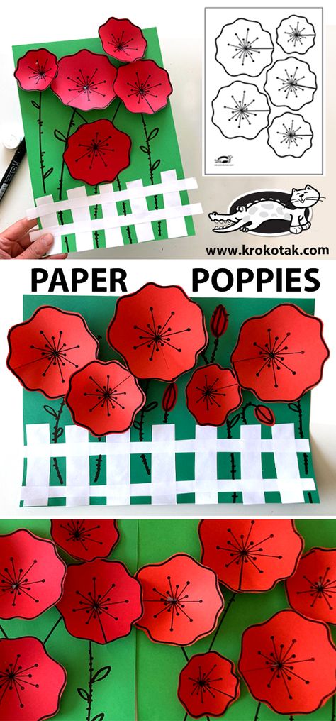 krokotak | PAPER POPPIES Poppies Coloring Pages, Poppies Craft For Kids, Krokotak Spring, Paper Flowers Kids, Poppy Crafts, Poppy Craft For Kids, Flower Crafts For Kids, Paper Poppies, Remembrance Day Activities