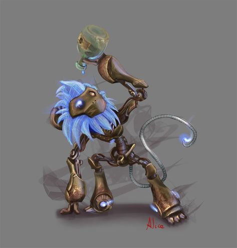 Homunculus Servant, Mechanical Animals, Mythical Monsters, Pathfinder Character, Dnd Dragons, Monkey Art, Cool Monsters, Dungeons And Dragons Characters, Steampunk Design