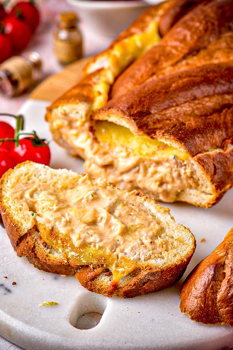 Buffalo Chicken Garbage Bread Recipe, Buffalo Chicken Garbage Bread, Garbage Bread Recipe, Chicken Scraps, Buffalo Chicken Bread, Melting Potatoes Recipe, Garbage Bread, Melting Potatoes, Bread Chicken